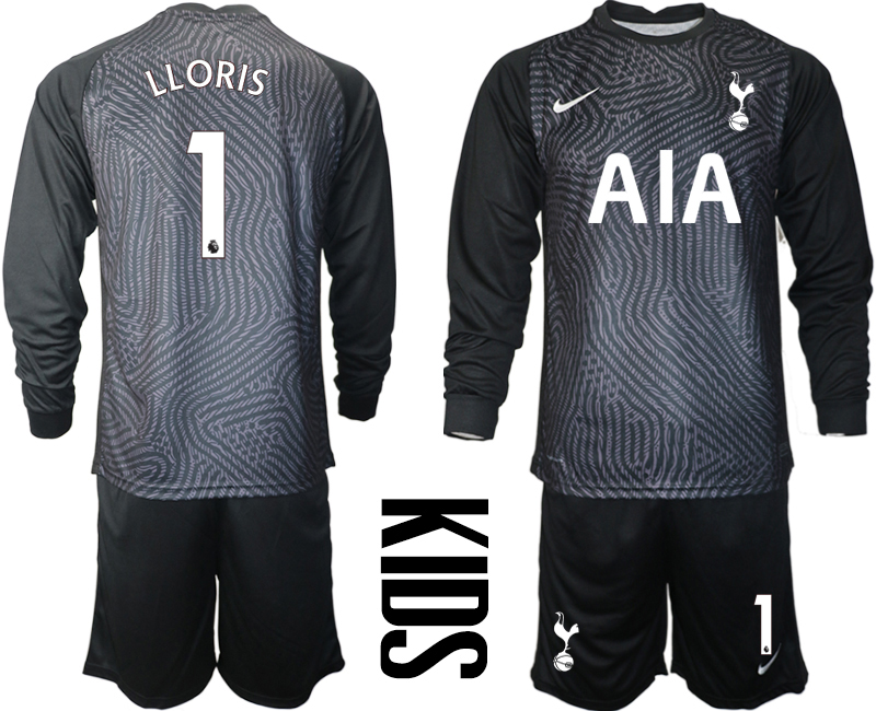 Cheap 2021 Tottenham Hotspur black youth long sleeve goalkeeper 1 soccer jerseys